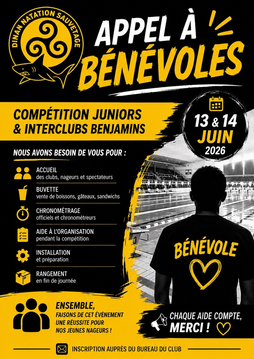 APPEL BENEVOLES COMPETITION 13/14 JUIN 2026 JUNIORS / INTERCLUBS BENJAMINS